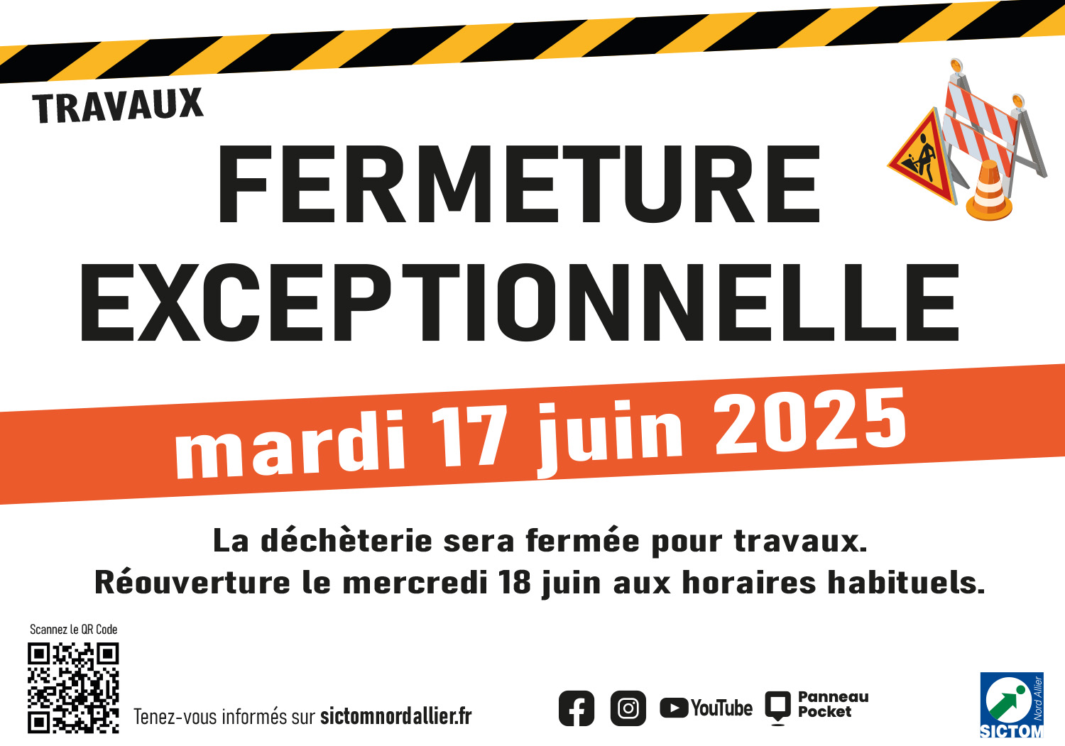 affiche déchèterie coulandon fermée mardi 17 juin